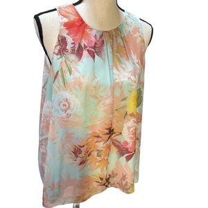 NEW Vince Camuto Lg Floral Sleeveless Top Multicolor mint green Blouse